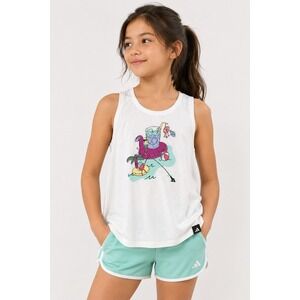 Adidas Girls Swing Tank Back Vent XS 6 6x White Mint Summer Beach Graphic Sporty